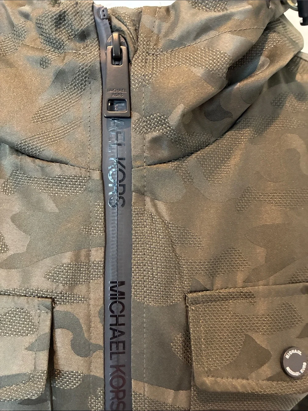 Michael Kors Olive Green Camo Hooded Utility Jacket